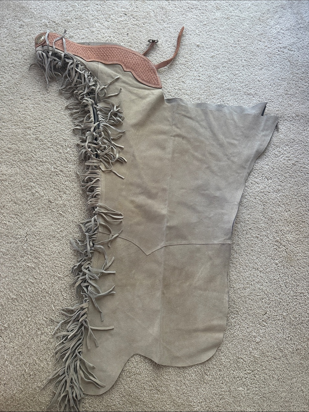 Womens tan Brown Suede Fringe Chaps | Size XL | Western leather - Picture 4 of 11